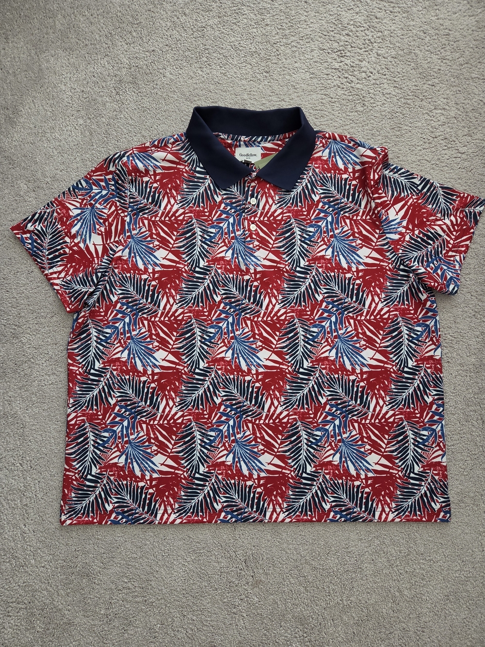 Goodfellow & Co Red Tropical Print Polo with Navy Collar